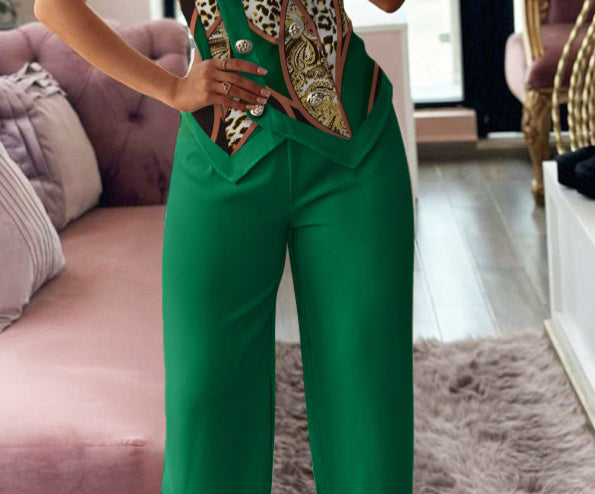 Fashion Women's Sleeveless Blouse Two-piece Suit