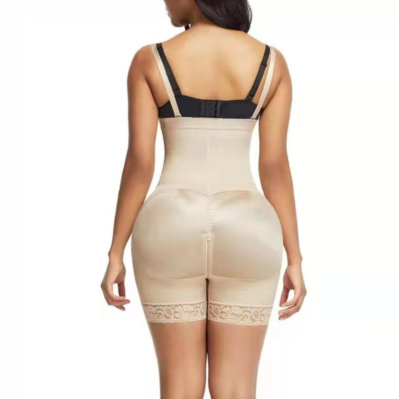 Waist cinching and hip lifting shapewear body shaping pants side bone zipper straps one-piece corset