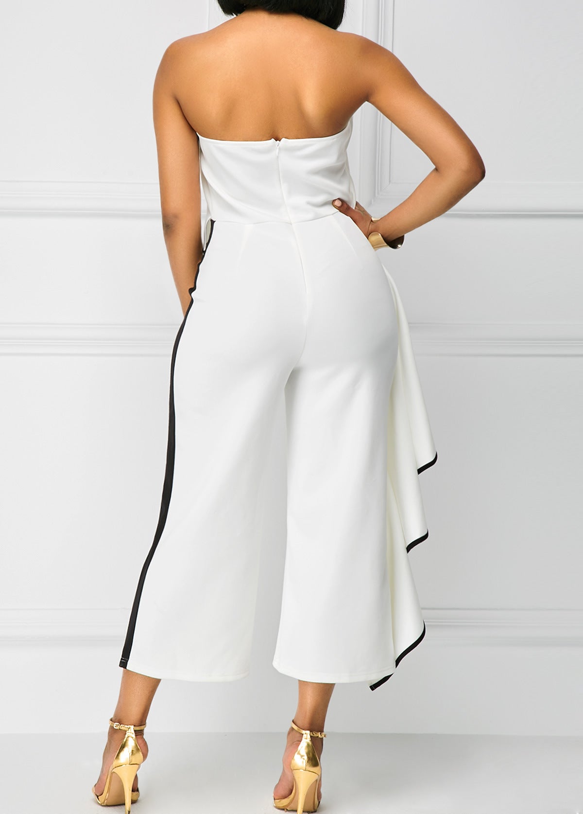 One shoulder wide leg pants