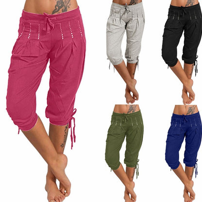 Pure color cotton hot drilling casual cropped trousers