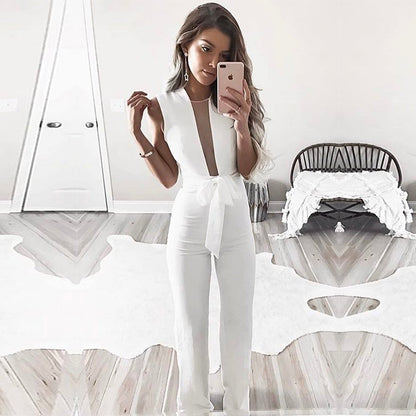 Sleeveless V-neck high waist straight jumpsuit