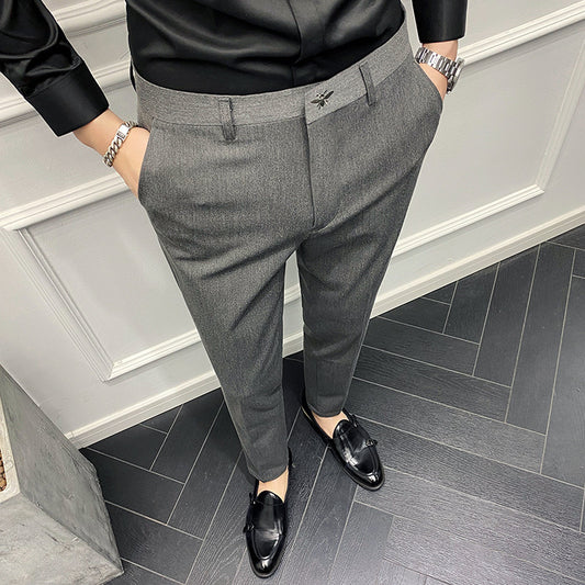 Slim-fit Casual Trousers In England Pure Color Casual Trousers