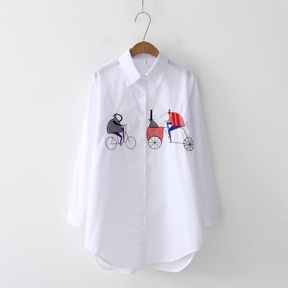 Embroidered white shirt long sleeve blouse