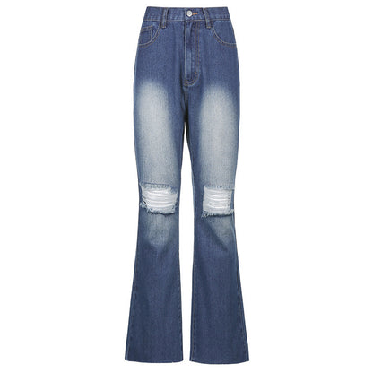 High-rise Flared Ripped Street Casual Jeans