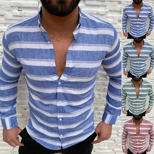 Lapel Button Long-sleeved Men's Casual Shirt