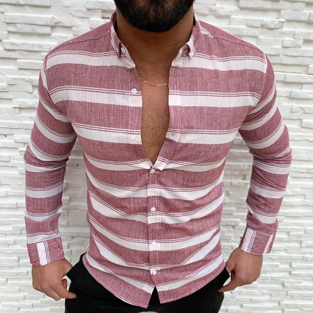 Lapel Button Long-sleeved Men's Casual Shirt