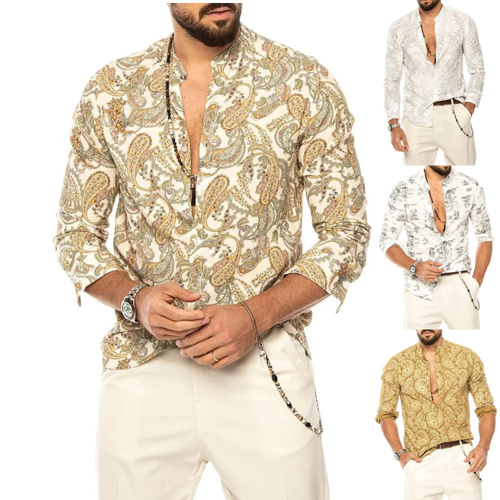 Summer Fashion V-Neck Beach Style Men's Button Shirt