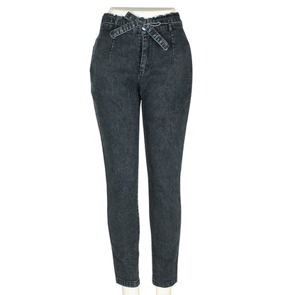 Jeans taille haute pour femmes, streetwear, bandage, denim, grande taille, pantalon crayon, jeans skinny