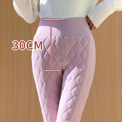 Warm Thickened Cashmere Leggings Winter Rhombus Stitching Pants Outerwear High Waist Slim Trousers Women Clothing