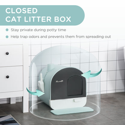 Cat Litter Box With Lid, Indoor Cat With Tray, Spoon, Strainer