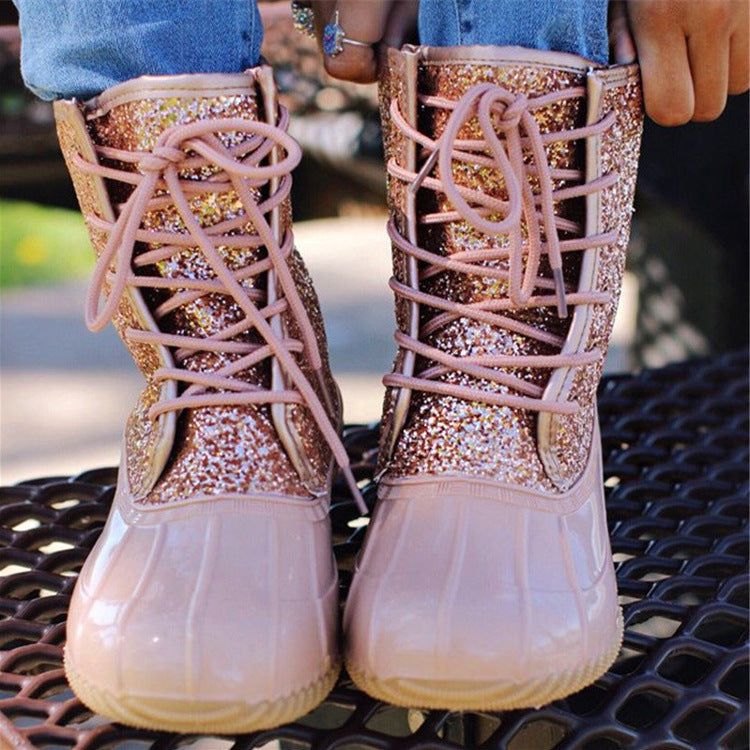 Rubber sequined snow boots