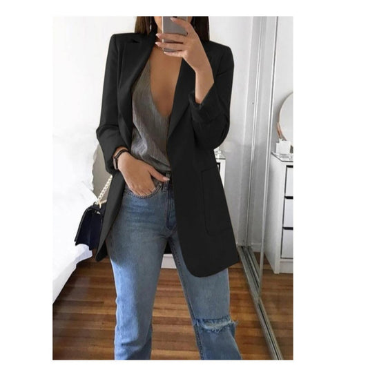 European and American fashion collar slim fit cardigan temperament suit jacket for women