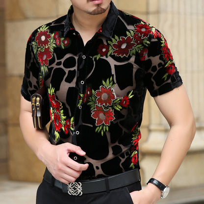 Prom Shirt Short Sleeve Chemise Homme Transparent