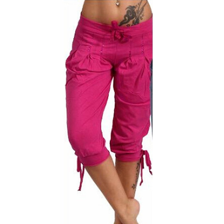 Pure color cotton hot drilling casual cropped trousers