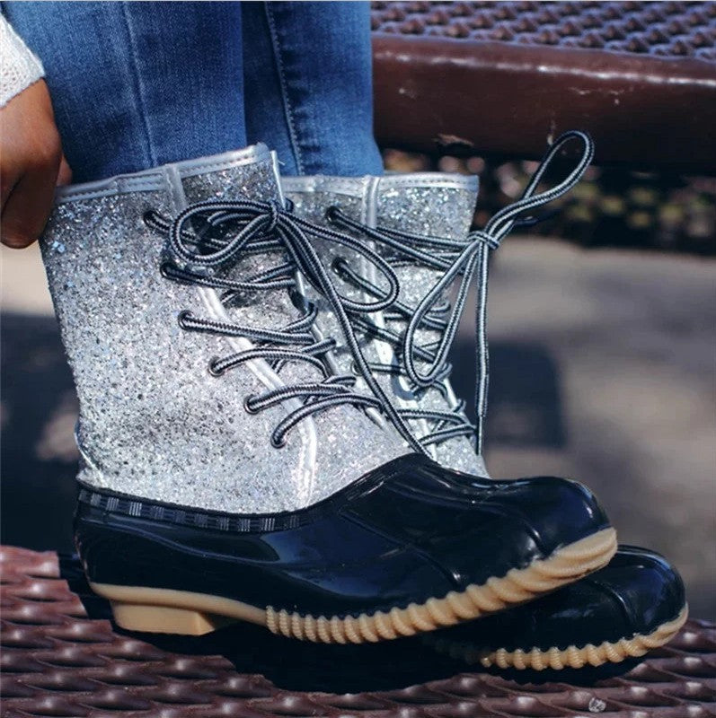 Rubber sequined snow boots