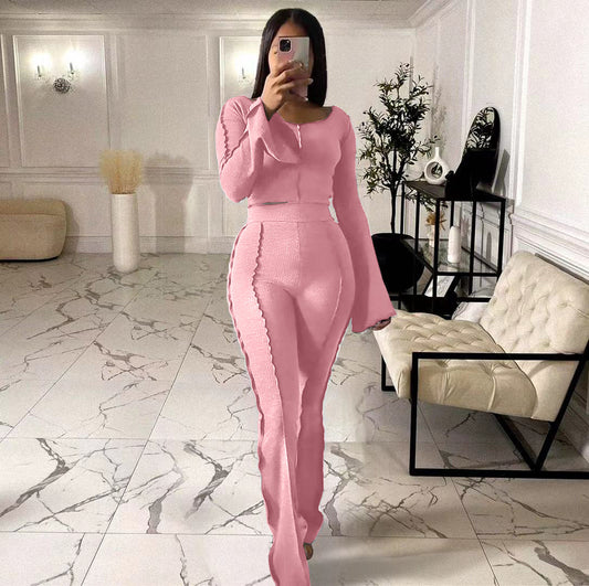 Women's Solid Color Pit Horn Two-piece Suit