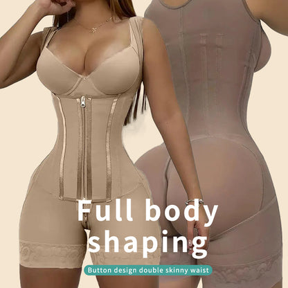 European and American plus waist cinching shapewear with reinforced double-layer abdominal shaping and hip lifting zipper opening one-piece corset