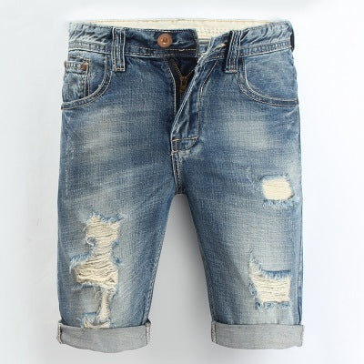 Cotton denim shorts male hole pants men's Jeans