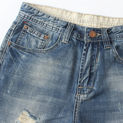 Cotton denim shorts male hole pants men's Jeans