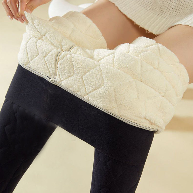 Warm Thickened Cashmere Leggings Winter Rhombus Stitching Pants Outerwear High Waist Slim Trousers Women Clothing