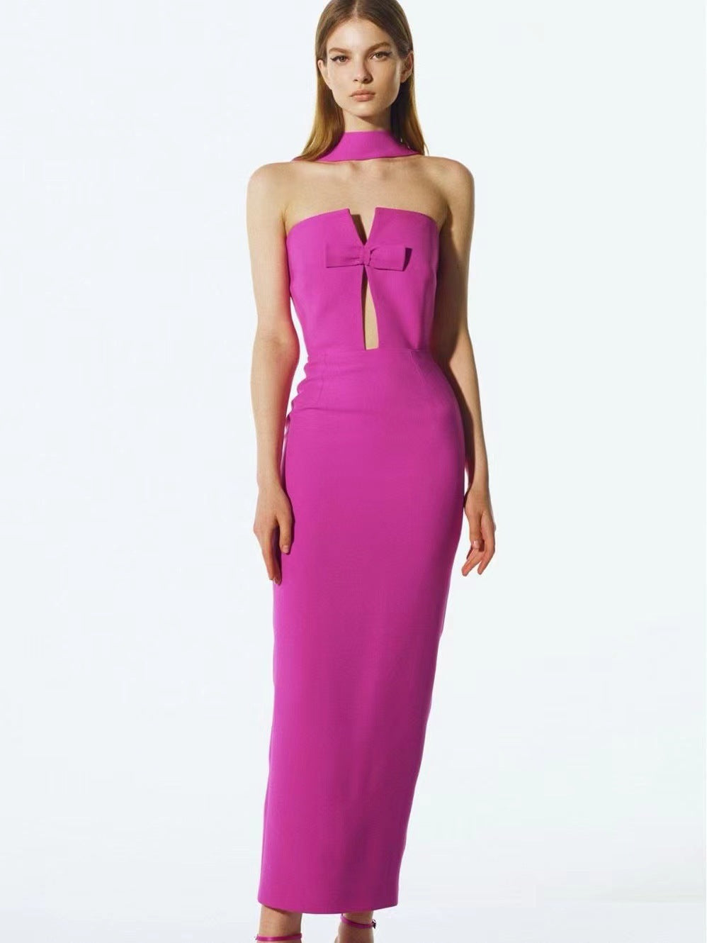 Backless Halter Mid-length Sheath Bandage Dress Elegant Toast Dress