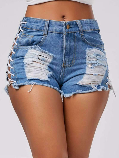 Short en jean déchiré taille haute