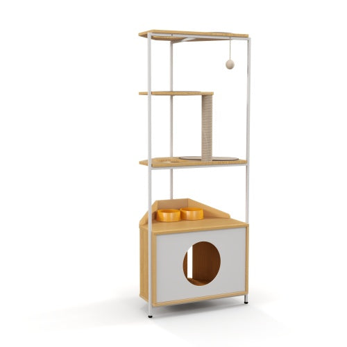 Cat Apartment With Feeding Station And Climbing Platform, Pet Furniture For Indoor Cats