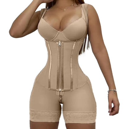 European and American plus waist cinching shapewear with reinforced double-layer abdominal shaping and hip lifting zipper opening one-piece corset