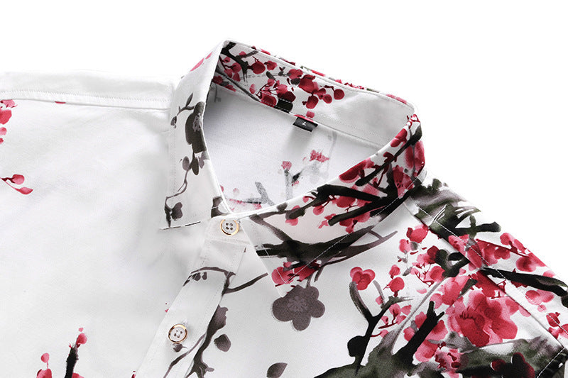 Men's Plus Size Satin Flower Long-sleeved Slim Fit Shirt