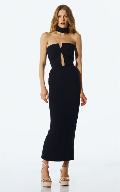 Backless Halter Mid-length Sheath Bandage Dress Elegant Toast Dress