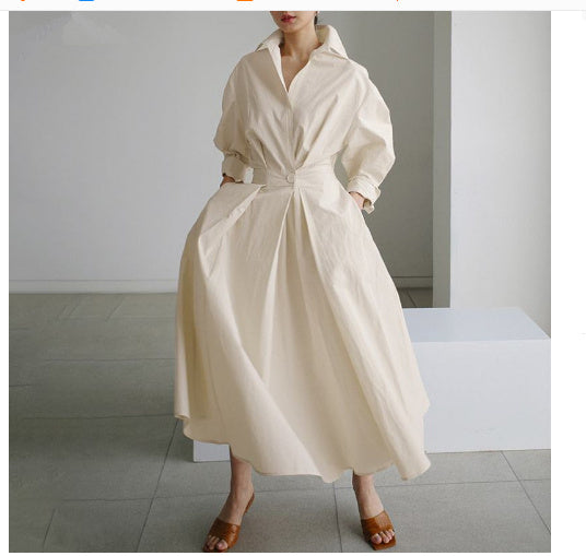 Long-sleeve Blouse Elastic Waist Swing Dress