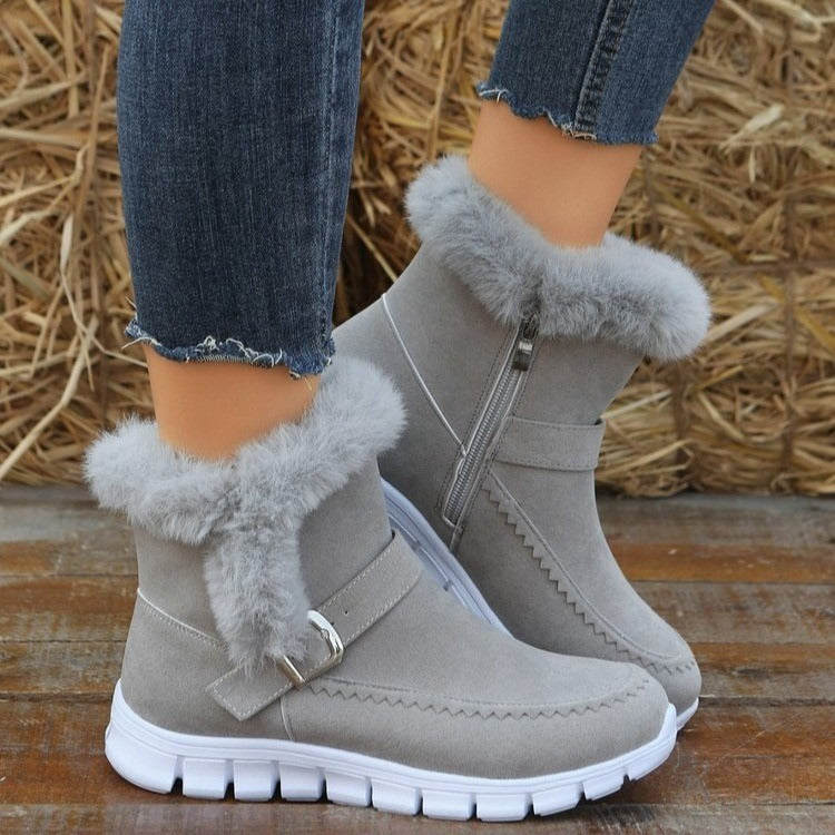 Autumn and Winter New Large Women's Snow Boots Korean Edition Thick Color Short Boots with Velvet and Warm Flat Bottom Boots Side Zipper