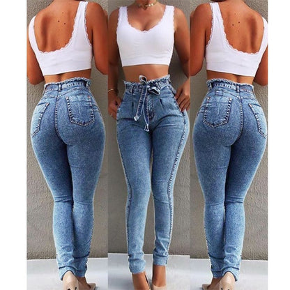 Jeans taille haute pour femmes, streetwear, bandage, denim, grande taille, pantalon crayon, jeans skinny