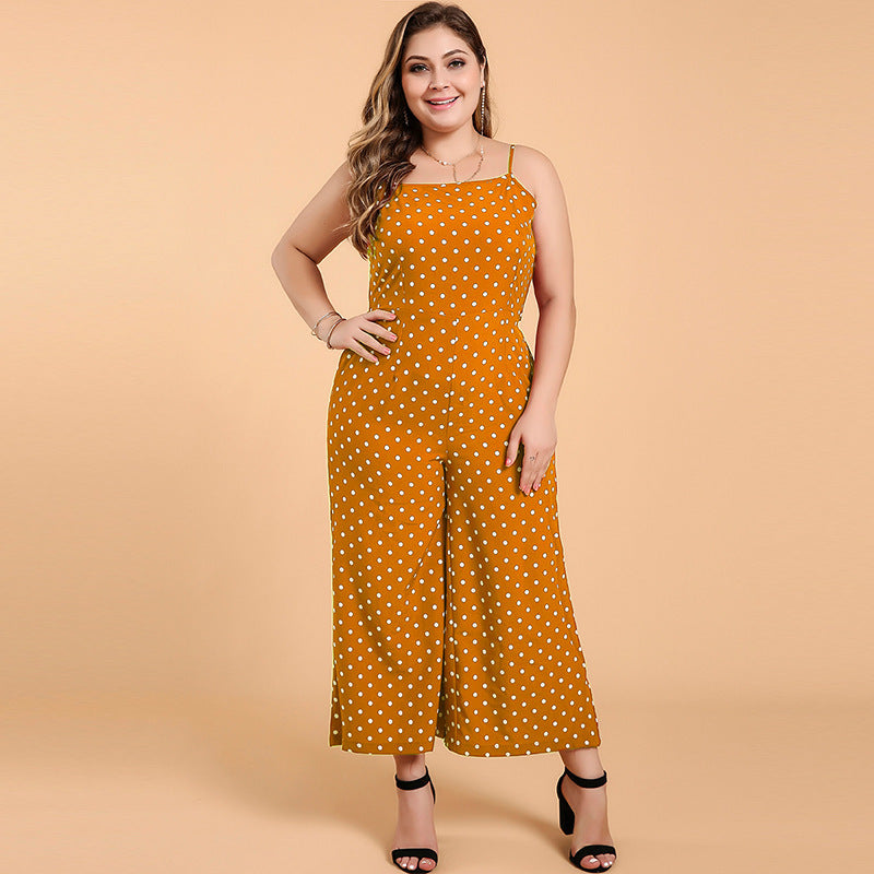 Sleeveless Suspender Polka Dot One-piece Cropped Wide-leg Pants