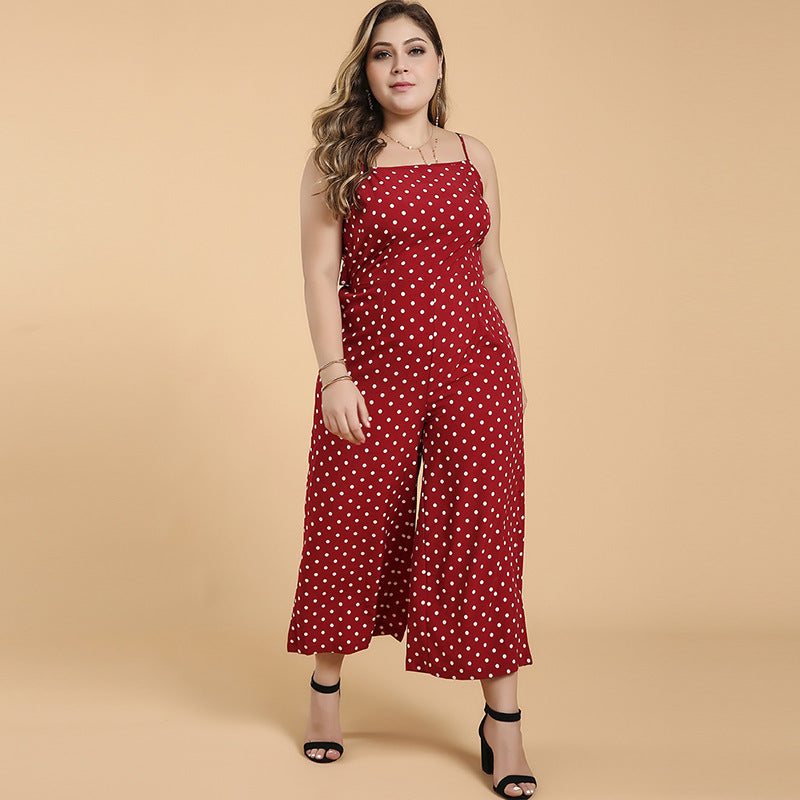 Sleeveless Suspender Polka Dot One-piece Cropped Wide-leg Pants