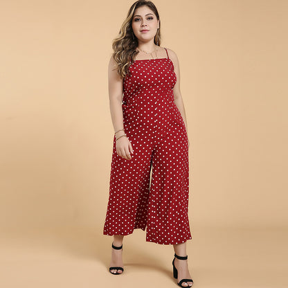 Sleeveless Suspender Polka Dot One-piece Cropped Wide-leg Pants