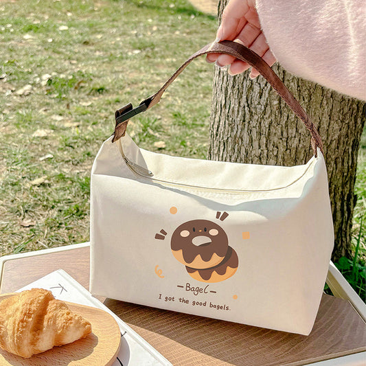 Sac à lunch portable isolé de grande capacité de style dessert Maillard pour étudiant, sac de glace pour pique-nique