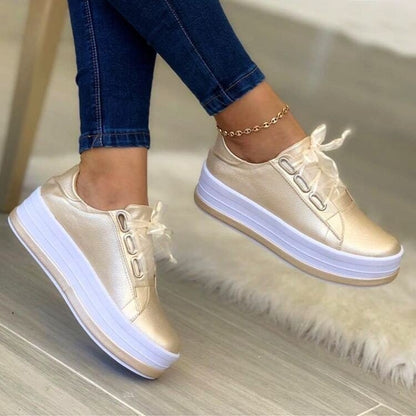 Fashion Flats Sneakers Women Ribbon Lace-up Platform Shoes