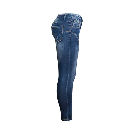 Jeans Nouveau Style Taille Mi-haute Ourlet Fendu Élastique Tendance Haute Qualité Lavé Neuf Points Jeans 