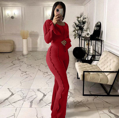 Women's Solid Color Pit Horn Two-piece Suit