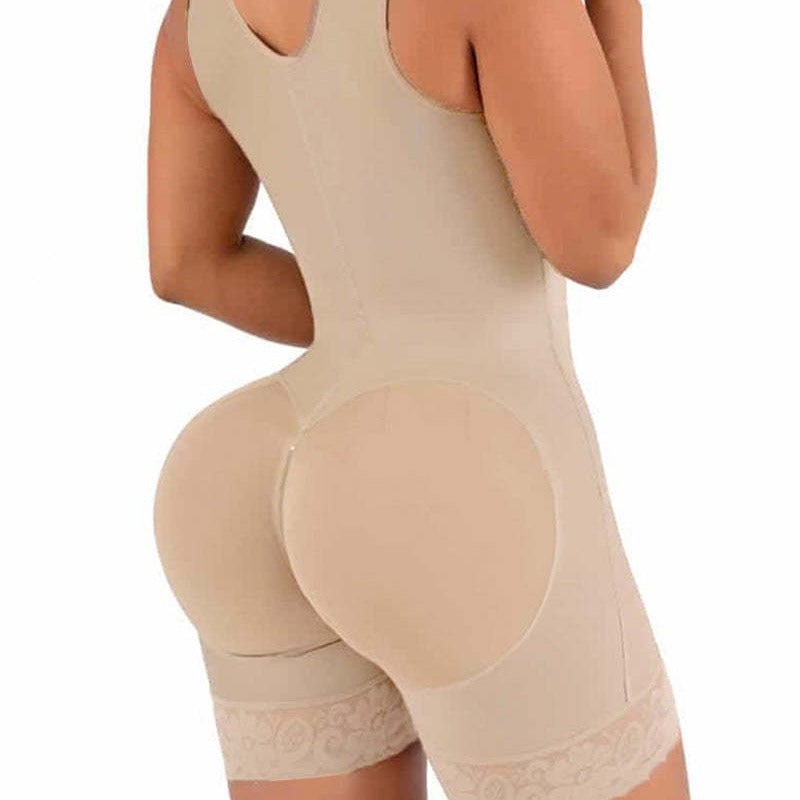 Body shaping jumpsuit with high weight mesh fabric long breasted zipper