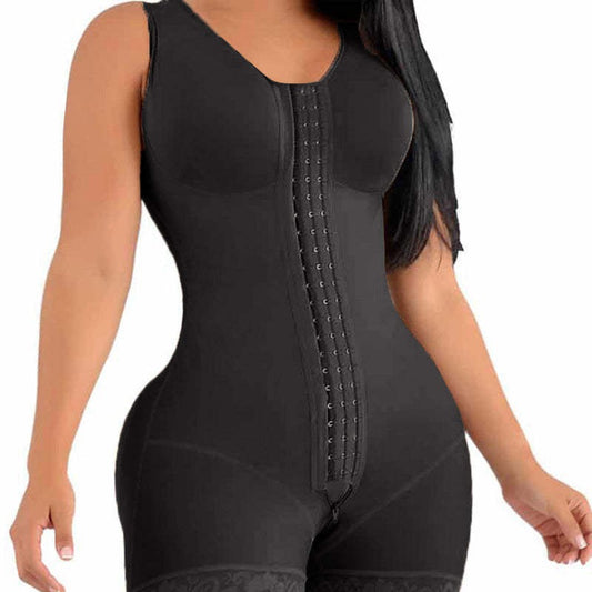 Body shaping jumpsuit with high weight mesh fabric long breasted zipper