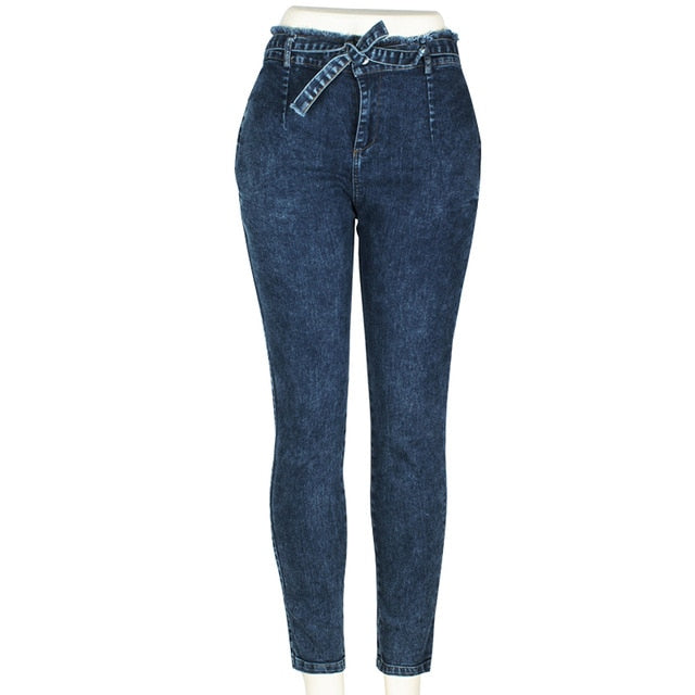 Jeans taille haute pour femmes, streetwear, bandage, denim, grande taille, pantalon crayon, jeans skinny