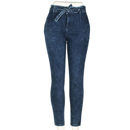 High Waist Jeans Women Streetwear Bandage Denim Plus Size Jeans Femme Pencil Pants Skinny Jeans