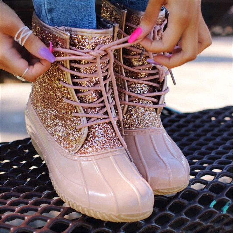 Rubber sequined snow boots