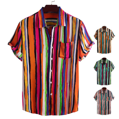 Summer Short Sleeve Shirt Striped Men's