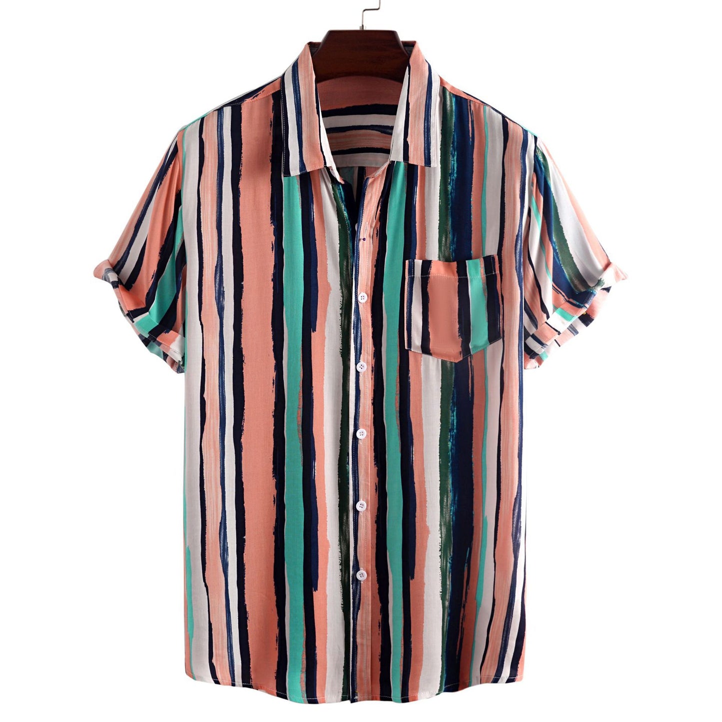 Summer Short Sleeve Shirt Striped Men's