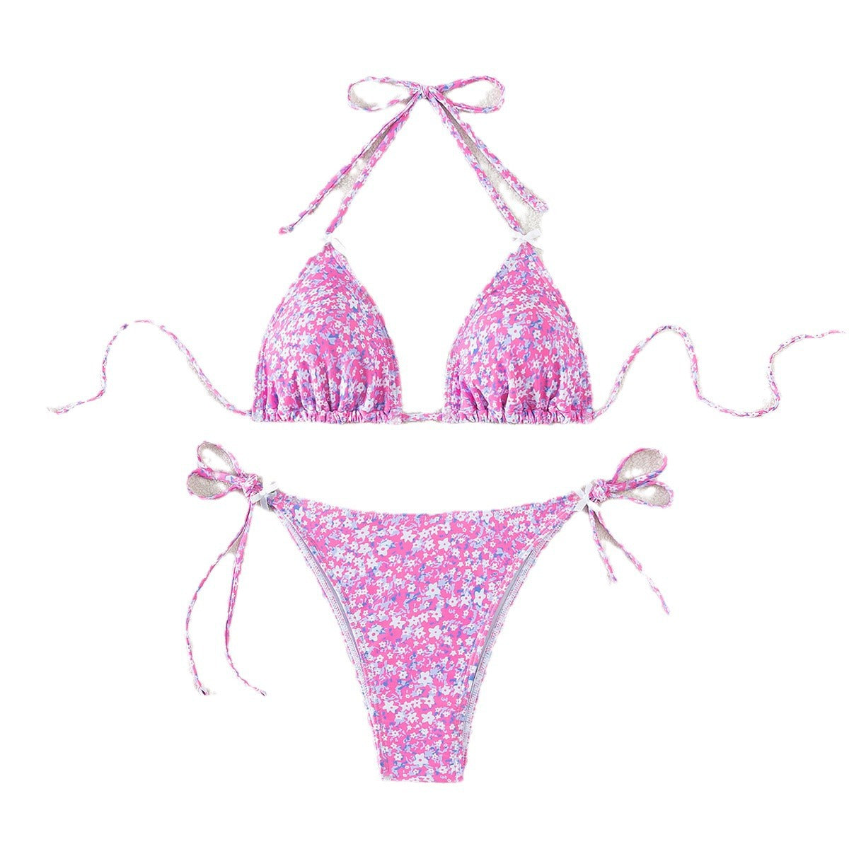 Maillot de bain bikini sexy à lacets avec bonnets triangles floraux pour femmes 