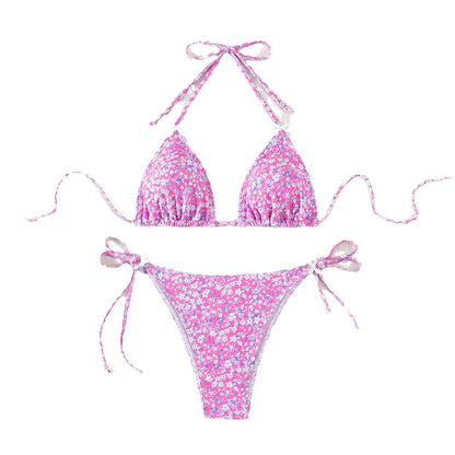 Maillot de bain bikini sexy à lacets avec bonnets triangles floraux pour femmes 