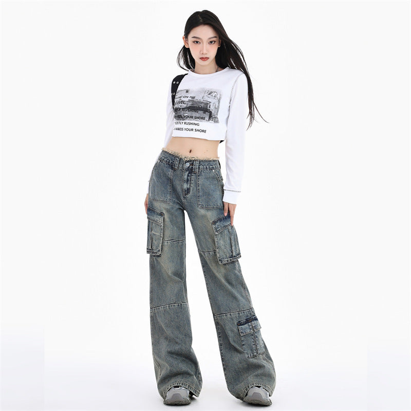 Women's American-style Retro Workwear Jeans